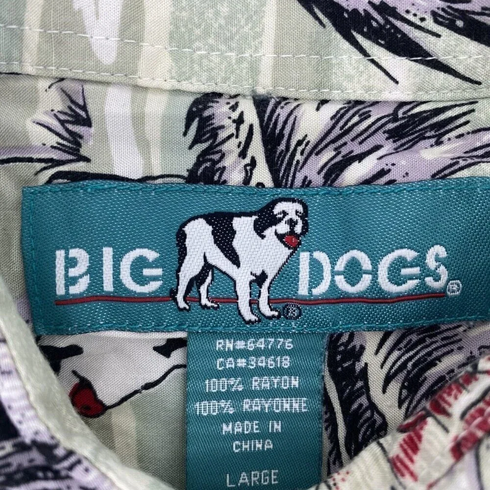 Big Dogs Hawaiian Shirt Mens Large Button Up Tropical Palm Trees Vintage USA